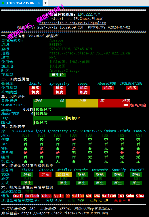 匿名云SurferCloud上线的洛杉矶轻量跨境电商版IP质量体检