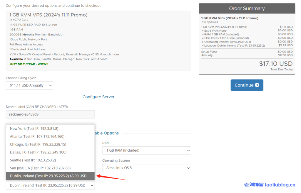 RackNerd新上爱尔兰都柏林VPS,$10.29+$5.99/年,1核/1G/20G SSD/1Gbps带宽@4T流量
